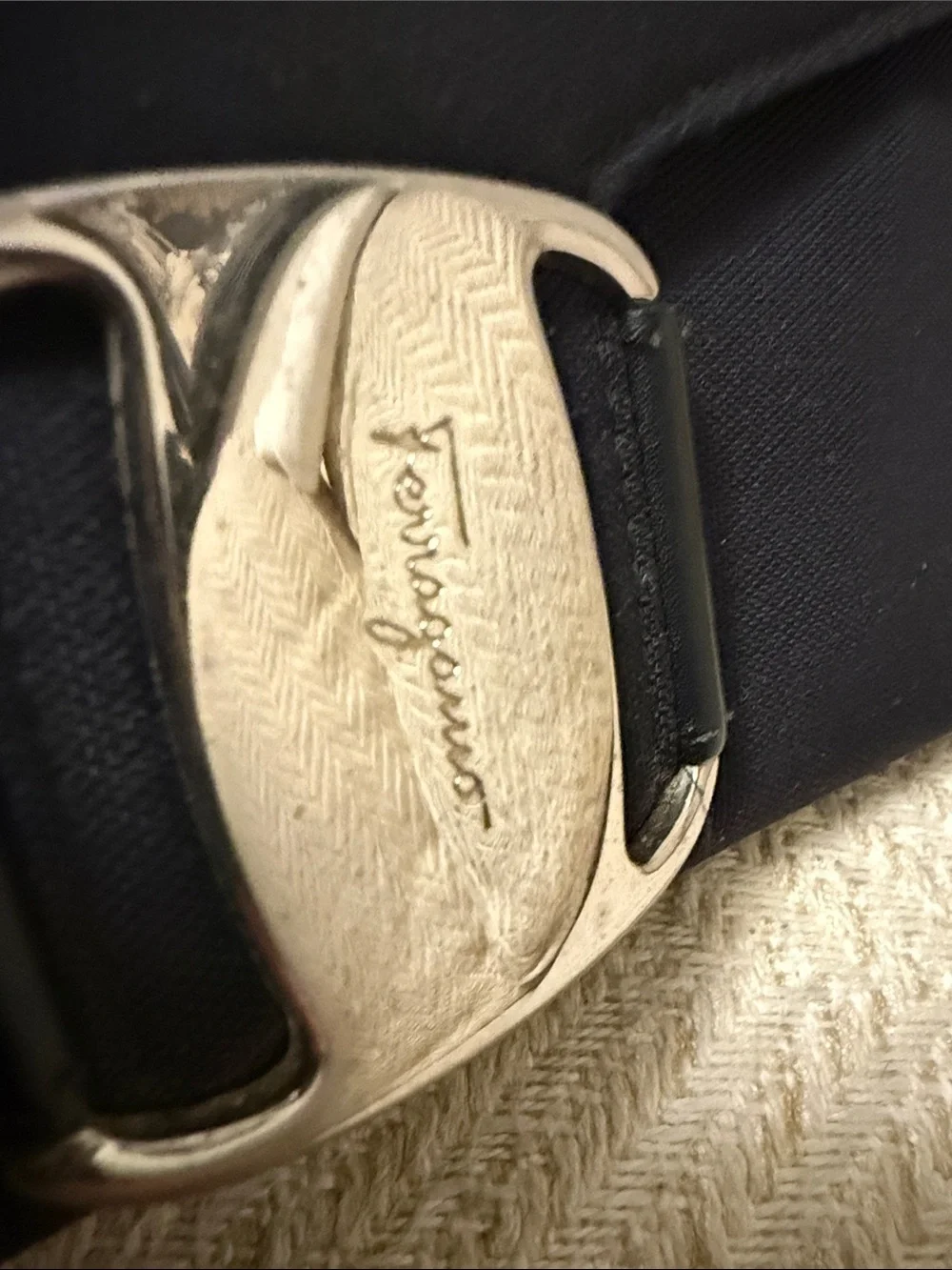 Salvatore Ferragamo Black Nylon Leather Tri Fold Wallet Clutch Vintage
